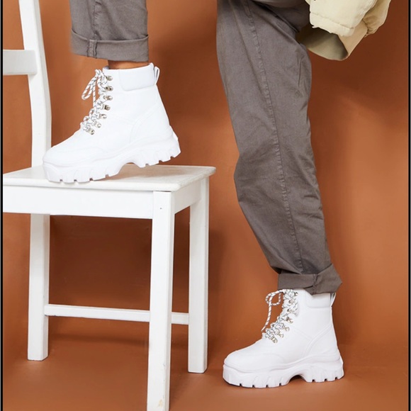 PLT White Platform Combat Style Boots - Picture 6 of 6